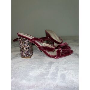 RAYE Velvet Strappy Lace Up Glittered Block Heels Sz 7.5. “henna” sandals